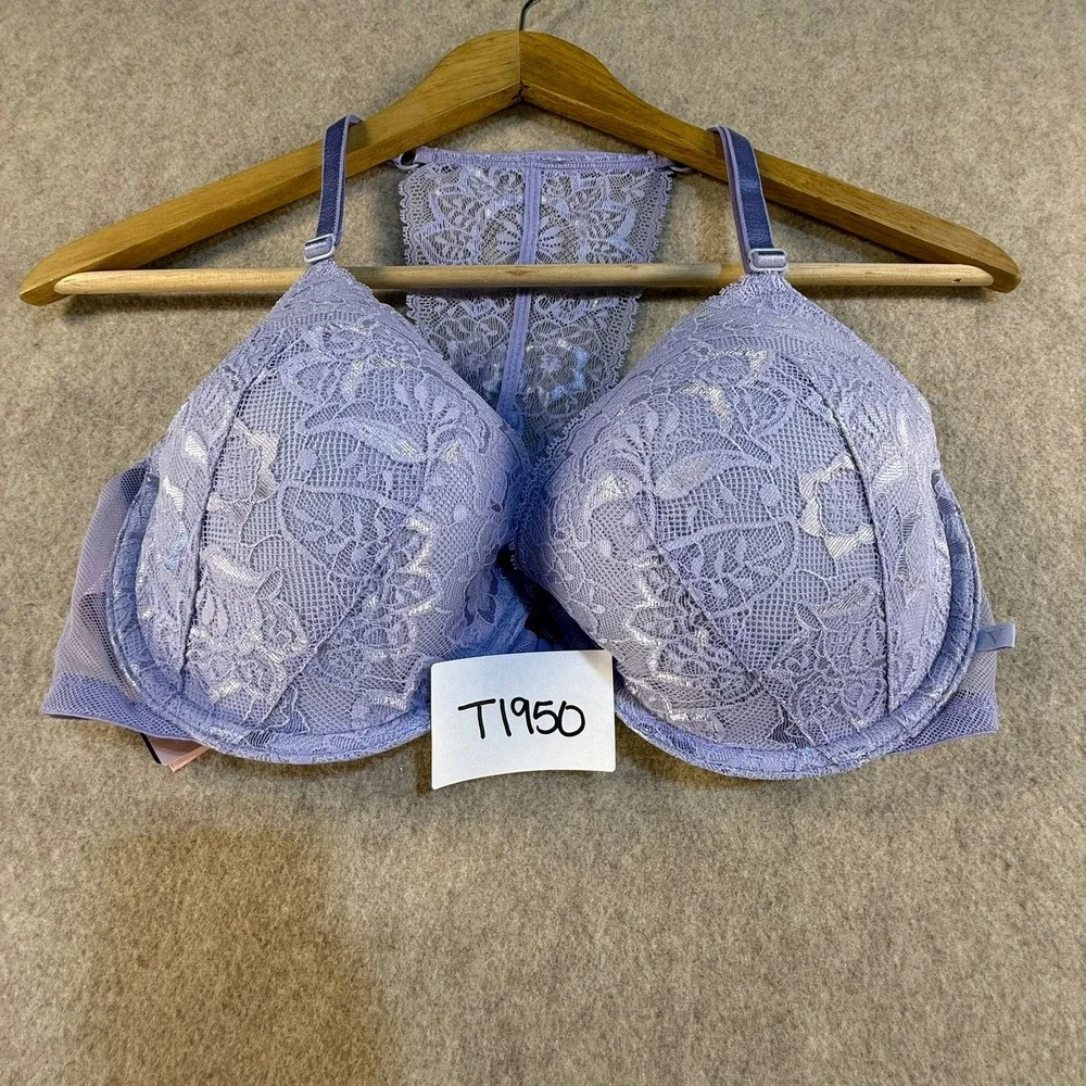 Victoria's Secret Lavender Metallic Lace Front Close Racerback Bra 36D T1950